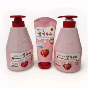 Kwailnara Strawberry Milk  Body Cleanser, Body Lotion & Cleansing Foam Gift Set