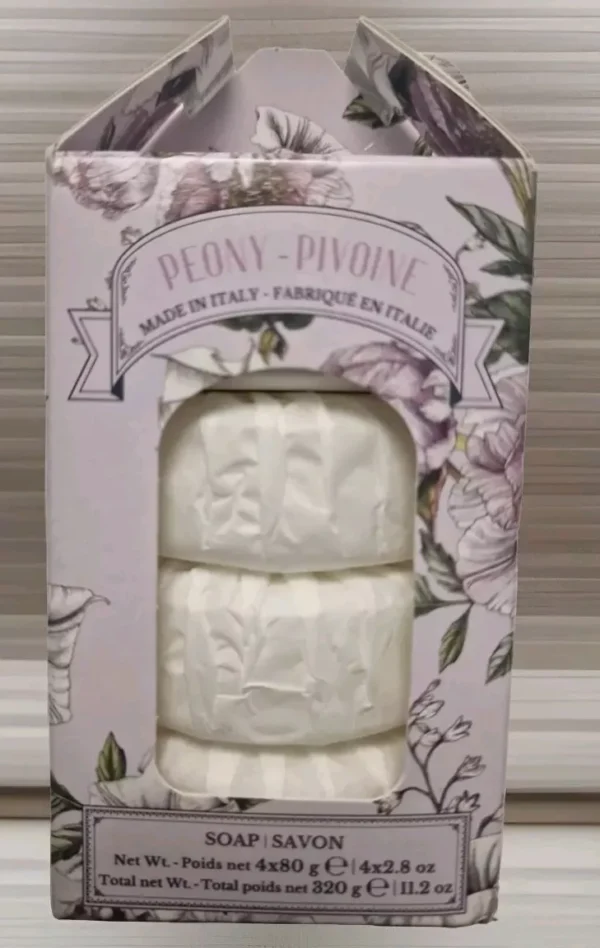 Peony Soaps 80g x 4  Triple Milled Diamante Made in Italy