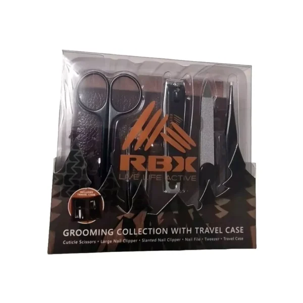 RBX Travel 6 Pc Grooming  Collection Designed For Men Brown Leather Case Gift