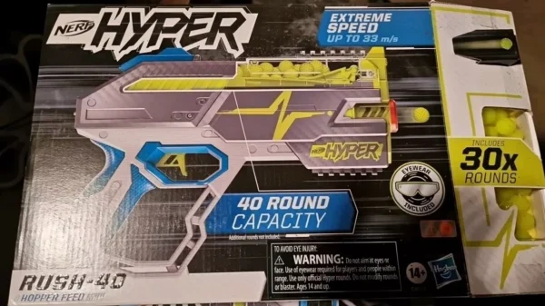 NERF Hyper Rush-40  Pump-Action Blaster, 30 Hyper Rounds, up to 110 FPS velocity