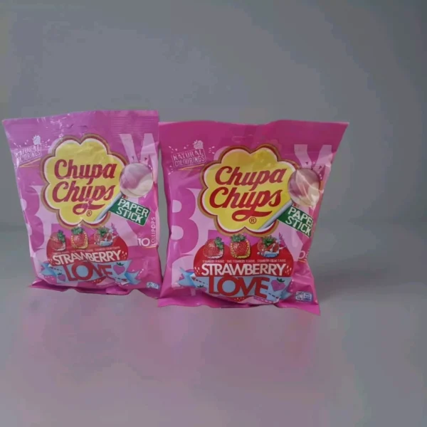 Chupa Chups Strawberry  Lover Lollipop 10 Lollies Per Bag - 2 Bags ( 20 Lollies)