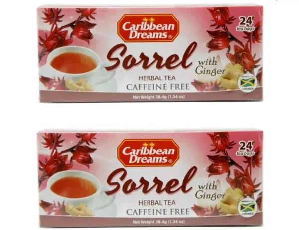 2 Pack  Jamaican Caribbean Dreams All Natural Herbal Sorrel Ginger, 48 Tea Bags