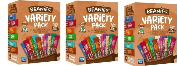 3 x Beanies Coffee Sachets Variety Box 12 Per Pack - Mixed Flavoured Instant