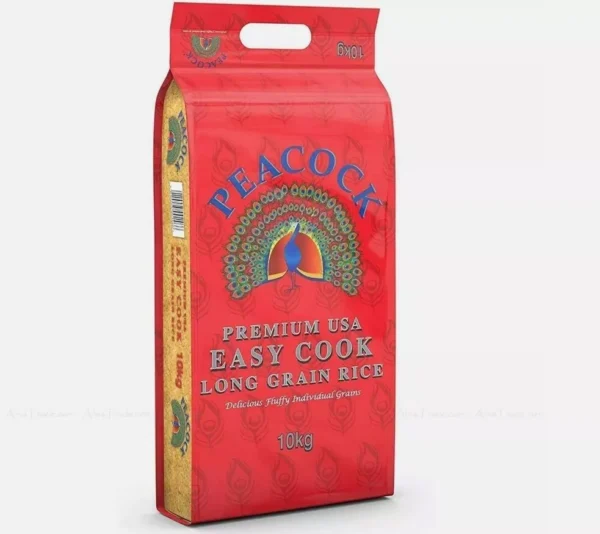 Peacock  Premium Easy Cook USA Long Grain Rice Parboiled Fluffy Grains Pack 10kg